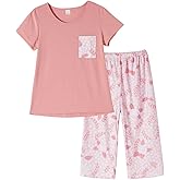 HONG HUI Women's Capri Pajama Sets Plus Size Sleepwear Top with Capri Pants 2 Piece Sleep Set