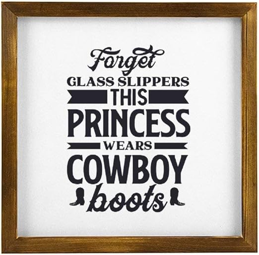 Placa de madera enmarcada con texto en inglés «Forget Glass Slippers