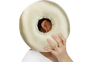 Heal n Hope Silky Satin Piercing Pillow Ear Pillows Donut with Hole for Ear Pain CNH Piercing Pain Relief Sleeping Pressure Sore Side Sleepers Smooth Cooling Ear Guard Protector, Champagne