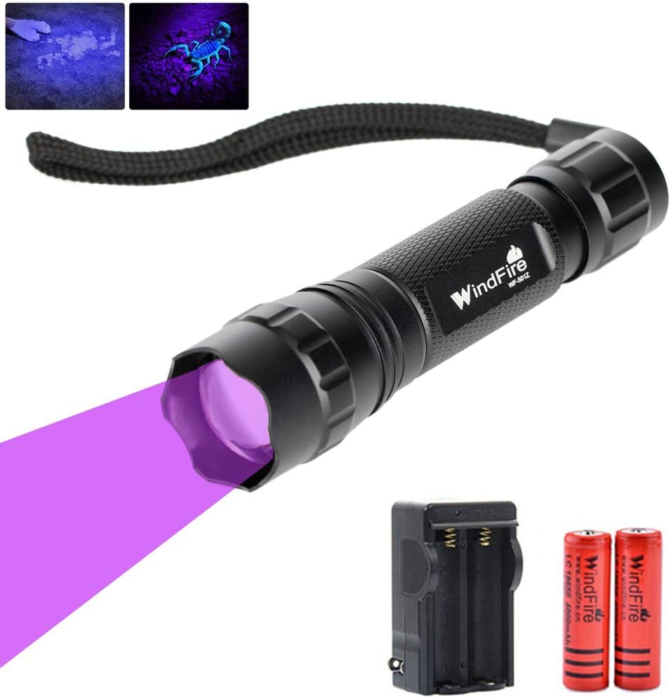 UV Tactical Flashlights LED Black Light Handheld Flashlight Adjustable Focus Waterproof Lamp Rechargeable Batteries Dimmable Blacklight Detector for Spot Carpet Pet Urine Stain Catch - - 
