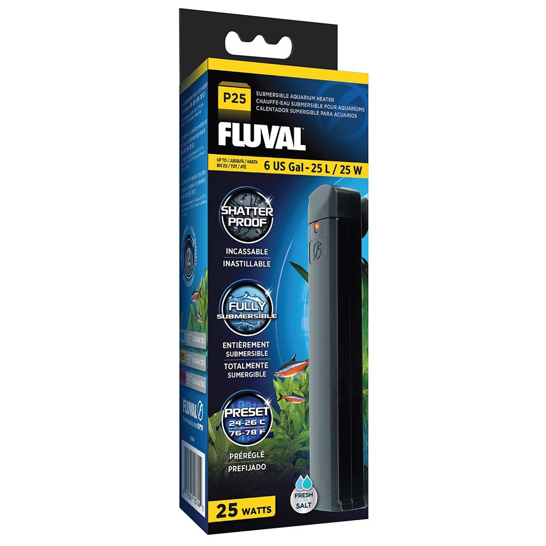 Photo 1 of Fluval P25 Submersible Aquarium Heater – 25W, Shatterproof & Fully Submersible, Preset 76-78°F for Freshwater & Saltwater Tanks up to 6 Gal, LED Indicator, Safe & Durable Nano Tank Heater