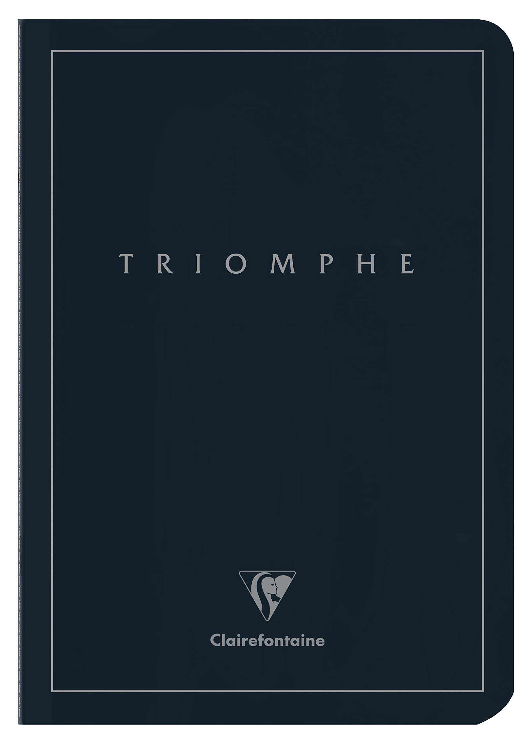 Clairefontaine 37126C Collection Triomphe PLATINUM Deep Blue Sewn Notebook - A5 14.8x21 cm - 96 Lined Pages - 90 g Ivory Paper - Matte Coated Card Cover Silver