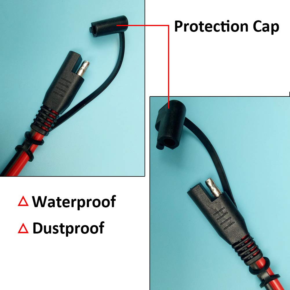 FICBOX 12FT SAE to SAE Connector Extension Cable 16AWG 2 Pin Wire With Dust Cap for Solar Panel Battery Charge