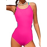 blibean Girls Swimsuit One Piece Bathing Suit Cutout Colorblock Swimwear with Chest Pad 6-15 Years