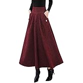 IDEALSANXUN Women’s Fall Winter High Waisted Wool Plaid A-line Long Skirt