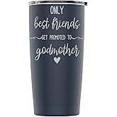 Laser Engraved Stainless Steel Godmother Powder Coated Tumbler Splash Proof Lid 2 Straws*, Triple Wall Vacuum Insulated, Mug Coffee Cup Travel Camping Work Hot Cold Drink (Navy Blue, 20oz)