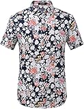 SSLR Men's Summer Casual Floral Short Sleeve Shirt (Medium, Blue Red 1#)