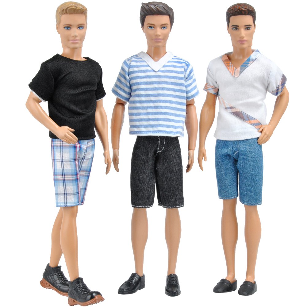 E-TING 3 Sets=6 Items Casual Wear T-Shirt Pants Pack Summer Look for Boy Doll (Lot#A)