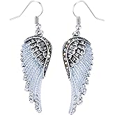 Szxc Women's Crystal Guardian Angel Wings Hypoallergenic Dangle Earrings Biker Jewelry - 2 1/4 inch