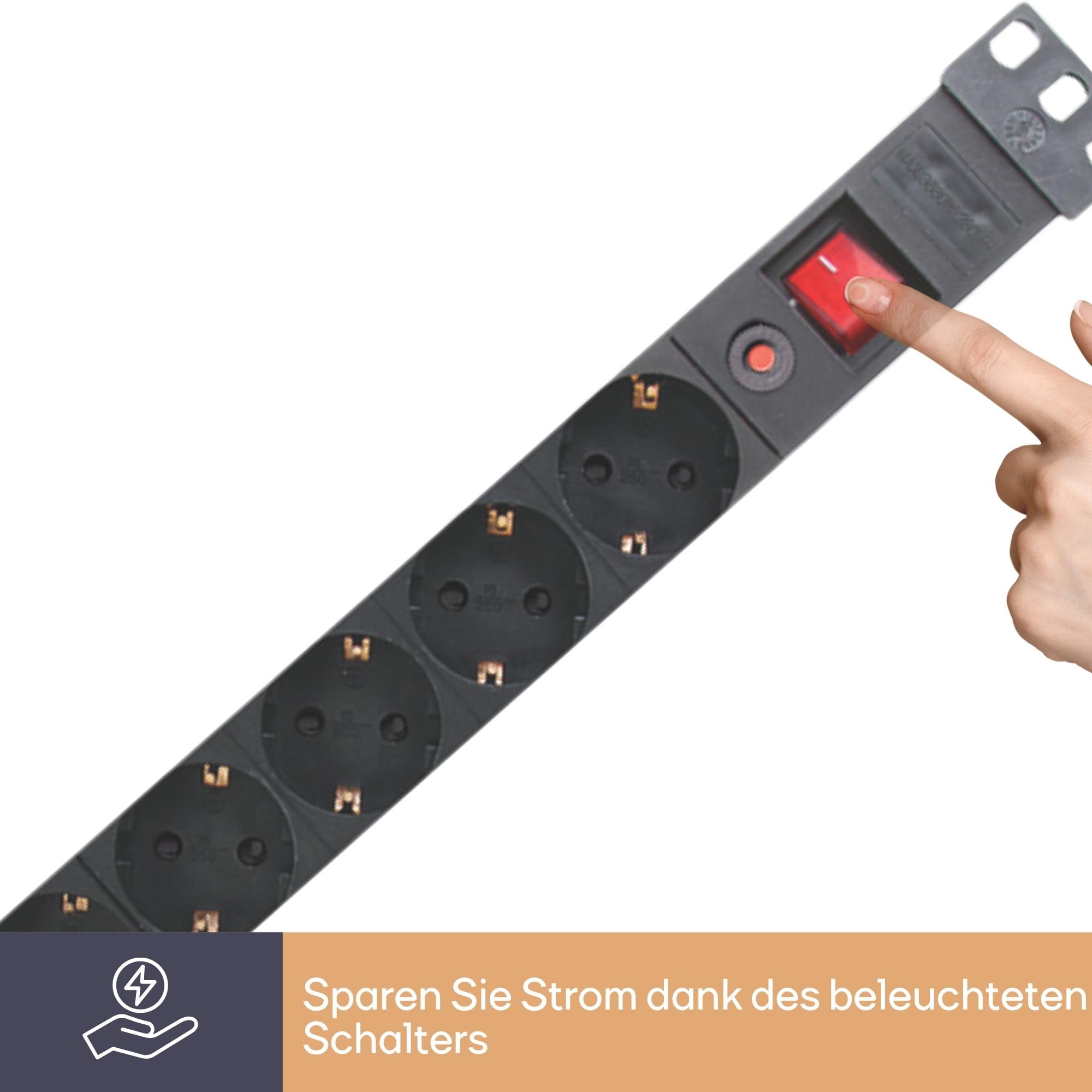 Perel PDU-Steckdosenleiste mit 8 Schuko-Steckdosen Typ F, Schalter und Überspannungsschutz, 2,15 m H05VV-F 3G1.5-Kabel, 3680 W Stromverteiler für 19-Zoll-Rack, Serverschrank und Büro 5