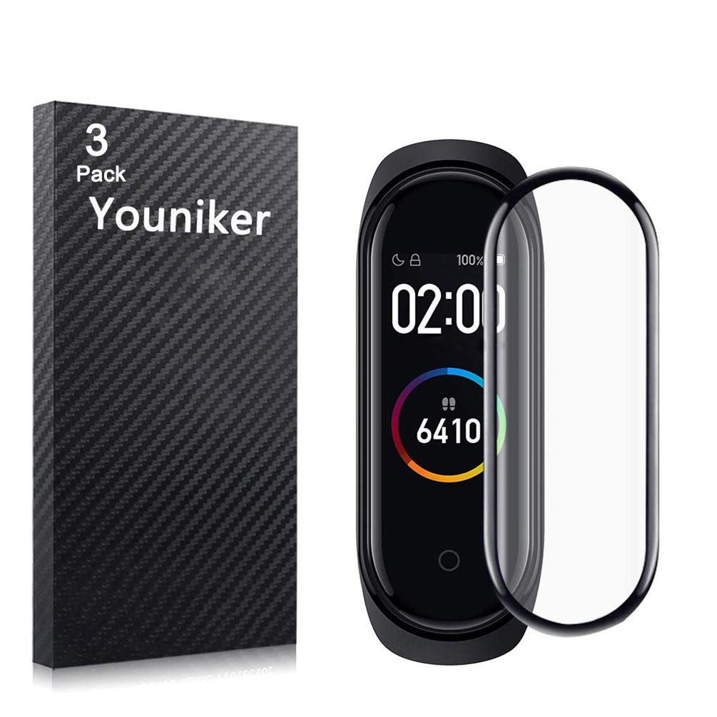 Youniker 3 Pack for Xiaomi Mi Band 4 Screen Protector Film for Xiaomi Mi Smart Band 4 Screen Protectors Foils 3D Full Coverage Screen Cover Crystal Clear HD Anti-Scratch Bubble Free