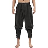 JIEFULL Men's Ankle Banded Gothic Pants Renaissance Pirate Costume Halloween Medieval Retro Pants