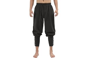 JIEFULL Men's Ankle Banded Gothic Pants Renaissance Pirate Costume Halloween Medieval Retro Pants