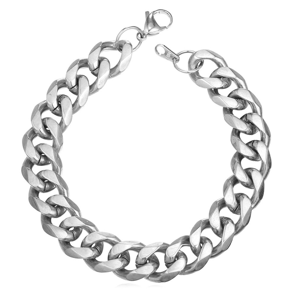 U7 Mens Bracelets Silver Solid Cuban Link Bracelet for Boys