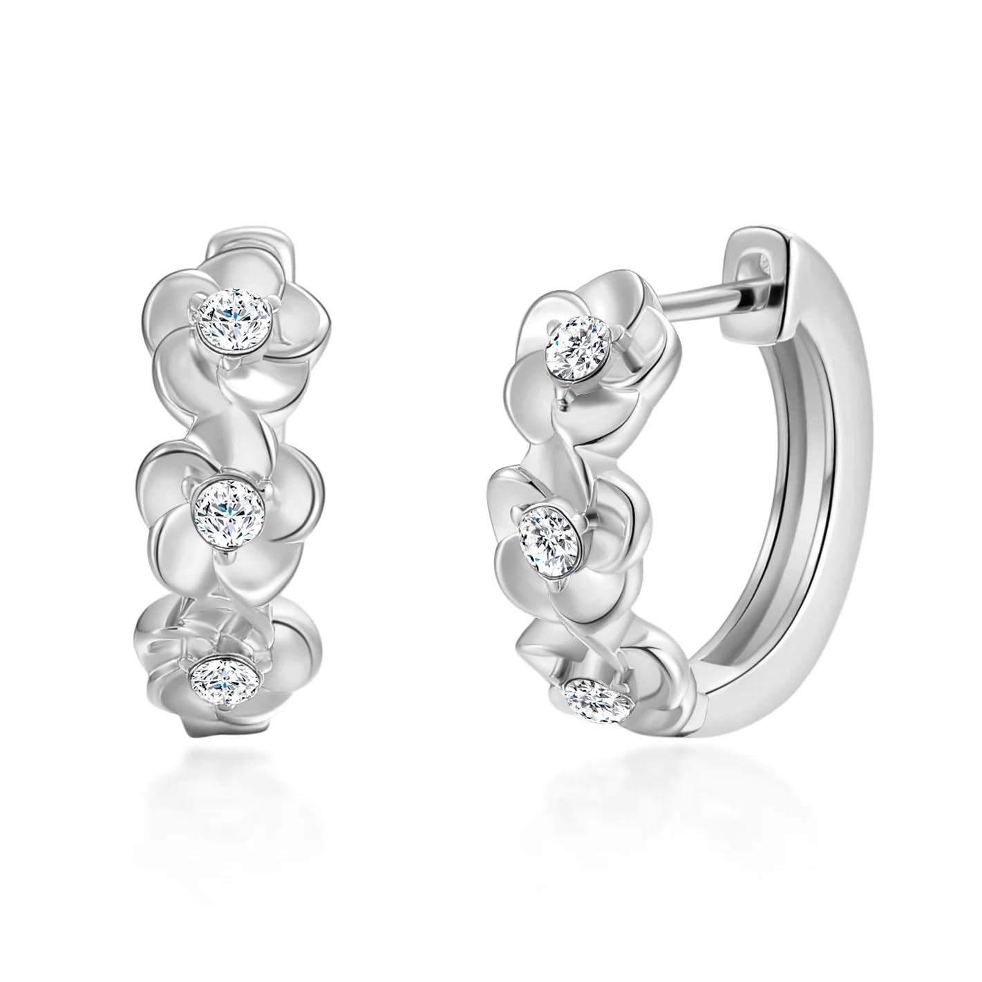 Philip Jones Silver Plated Flower Hoop Earrings Created with Zircondia® Crystals