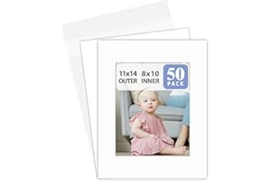 Golden State Art Acid Free, Pack of 50 11x14 White Picture Mats Mattes with White Core Bevel Cut for 8x10 Photo + Backing + Bags