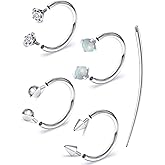 Oufksiyy 16g Septum Rings Internally Threaded F136 Titanium Rook Piercing Jewelry Septum Jewelry Lip Ring Hoop Horseshoe Earrings Daith Piercings for Women Men 8mm 10mm Silver Cubic Zirconia Opal