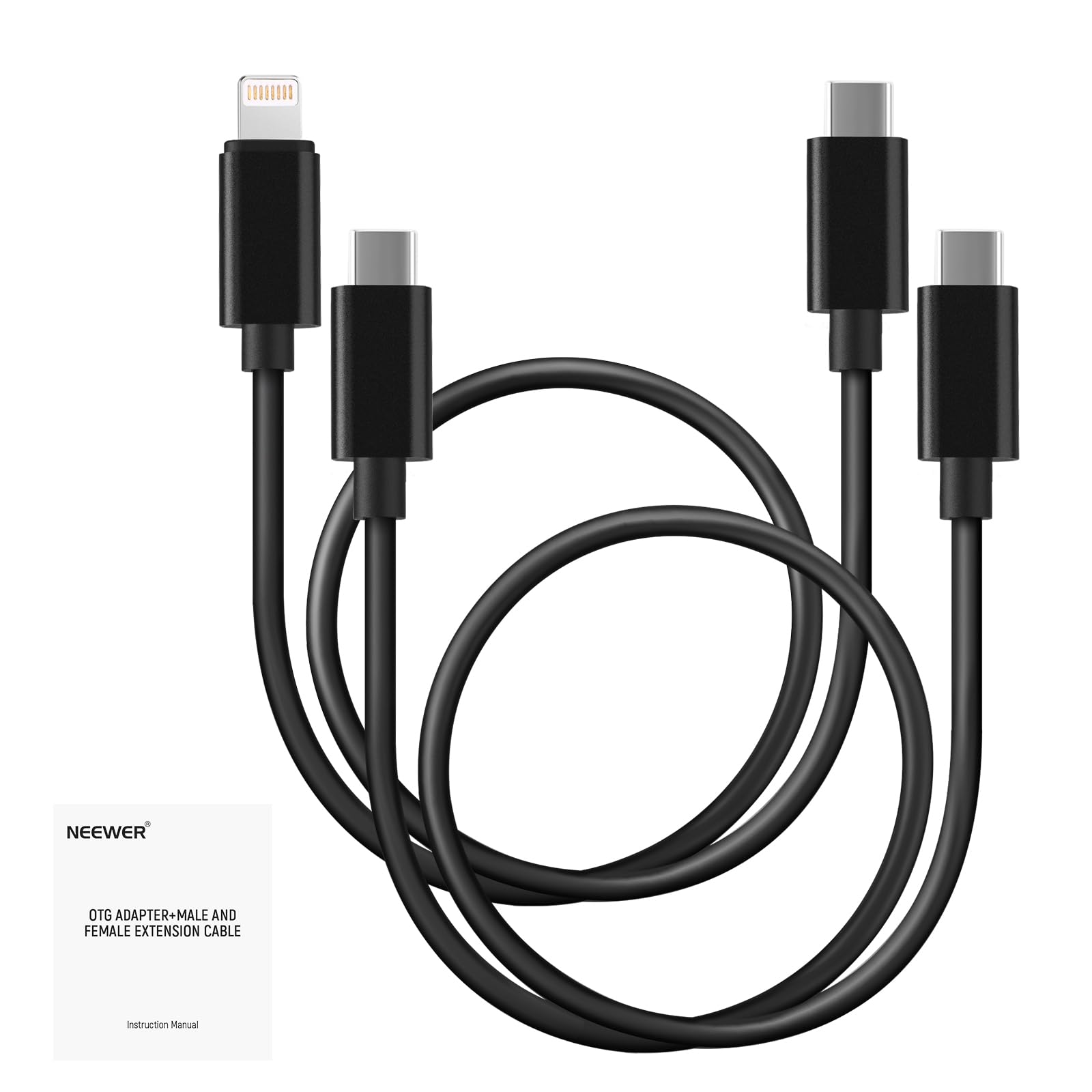 NEEWER 2 Pack OTG Cable Set, USB C to C & USB C to iOS, Male to Male DAC Audio Output Cable Compatible with iPhone iPad Android MacBook Laptop PC, 18