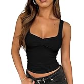 ForeFair Women's Sexy Sleeveless Tank Top Summer Going Out Top Pleated Sweetheart Neck Strap Tight Slim Fit Cute Tops