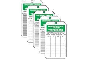 Accuform MGT207CTM PF-Cardstock Inspection & Status Record Tag, Legend "Emergency Shower & Eye", 5.75" Length x 3.25" Width x 0.010" Thickness, Green/Black on White (Pack of 5)