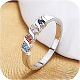 Petite Sterling Silver Colored CZ Stones Stackable Ring Cubic Zirconia Simulated Diamond Bands for Women Eternity Wedding Emerald-Cut Rainbow Art Design Multi Color Gemstone Anniversary Ring Size 7