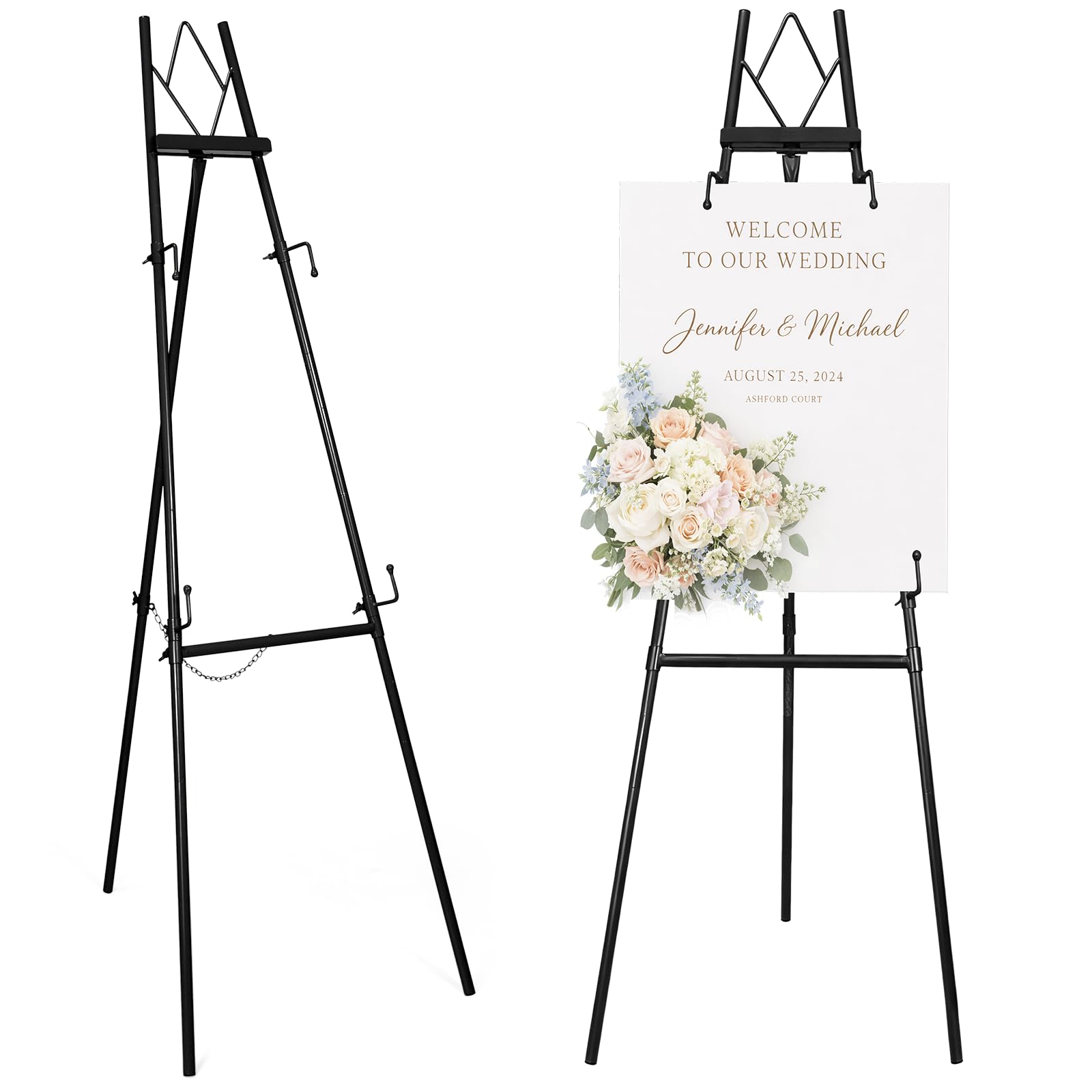 Photo 1 of 53.9" Black Easel Stand for Sign, Heavy Duty Metal Display Easel with Storage Bag, Adjustable Art Easel for Wedding Sign, Painting, Picture