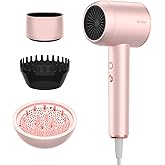 Professional Ionic Hair Dryer | Powerful Low Noise Hair Dryer | Constant Temperature for Fast Hair Drying | with Hair Diffuser, Cluster Nozzle and Comb for Curly (Pink)