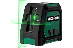 RockSeed Dual Modules Line Laser, Self Leveling Laser Level, Horizontal and 150° Vertical Green Beam, 2 AA Batteries, Carrying Bag, for Home Decoration/DIY/Construction Site