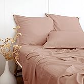 Dusty Pink Linen-Textured Bed Sheets Set, Bamboo Rayon, Cotton, Linen Blend Bed Sheets Twin Size, Soft Cool & Breathable for Hot Sleepers,Durable Natural Organic Bed 15'' Deep Pocket - 3 Piece
