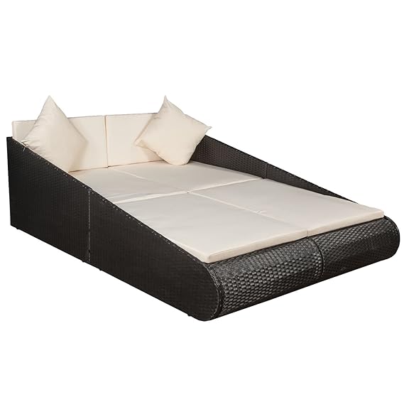 ArtLife Polyrattan Sonnenliege Mykonos schwarz mit Softkissen & Auflagen I Doppelliege für 2 Personen I Gartenliege Gartenmöb