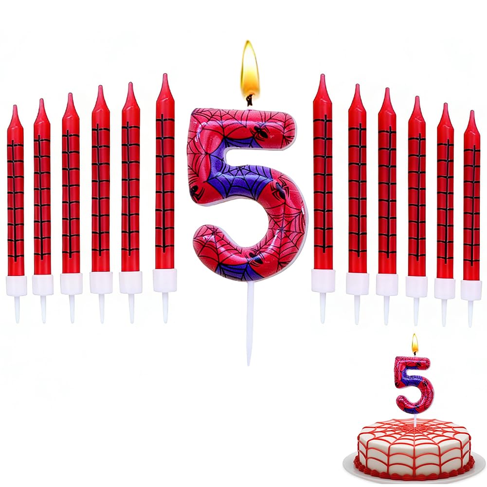 Spider Net Birthday Candles Numbers,Candle Numbers,Birthday Candles for Cake Theme Party Deco-6 * 3.2 * 3.8CM (5) — image 1