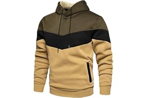 POBOPO Mens Hoodies Pullover Color Block Fleece Patchwork Winter Sweatshirt Hoodie with Pockets