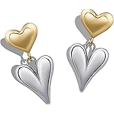 Gold and Silver Heart Earrings Studs for Women Sterling Silver dangle Earrings Hypoallergenic Cute Earrings for Women Trendy