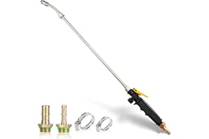 Yiliaw 29 Inches Sprayer Wand, 1/4" & 3/8" Brass Barbs Universal Sprayer Wand Replacement, Stainless Steel Watering Wand for Garden Hose with Shut off Valve & 2 Hose Clamps