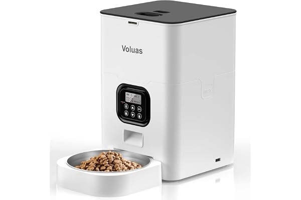 VOLUAS Automatic Cat Feeder, 4L Timed Dry Food Dispenser for Cats & Dogs | Programmable Portion Control, Up to 4 Meals Daily, Dual Power Supply, Power-Off Memory, 10-Second Voice Recorder