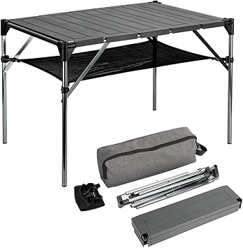 Amazon Meichepro アウトドアテーブル 折り畳み式 超軽量 重さ1 6kg キャンプ テーブル アルミ製 ロールテーブル 組立簡単 耐荷重40kg 耐熱0度 収納袋付き Meichepro テーブル
