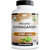 NaturaLife Labs Organic Ashwagandha 2100 mg per Serving &ndash; Full Spectrum Root Powder and Standardized Extract (Withanolides) &ndash; 100 Capsules &ndash; Vegan &ndash; Non-GMO, Gluten-Free