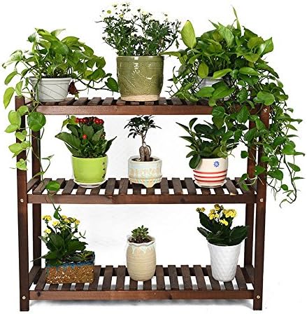 3 Tier Wood Shelf Plant Stand Bathroom Rack Garden Planter Pot Holder Carbonized (3 Tier, 90x28x80cm)
