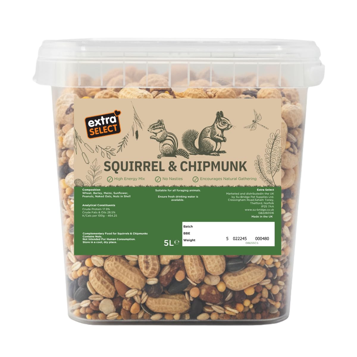 Extra Select Squirrel & Chipmunk Feed In Bucket 5ltr