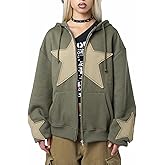 Karwuiio Women Y2k Zip Up Hoodies Star Graphic Long Sleeve Jackets Hip Hop Harajuku Oversized Hooded Sweatshirt