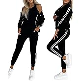 CHICME Women's Three Piece Outfits Striped Tape Patch Tank Tops Bomber Jacket with Sporty Pants Tracksuit Lounge Sets