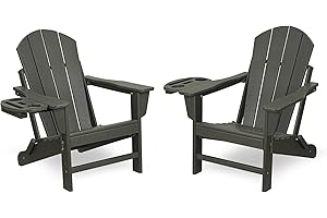 FOOWIN Adirondack Chair Set of 2, HDPE Folding Adirondack Chair w/4 in 1 Cup Holder Trays,Weather Resistant Outdoor Chair, Fire Pit Chairs for Patio Lawn Garden Backyard Deck,15min Assembly,Grey