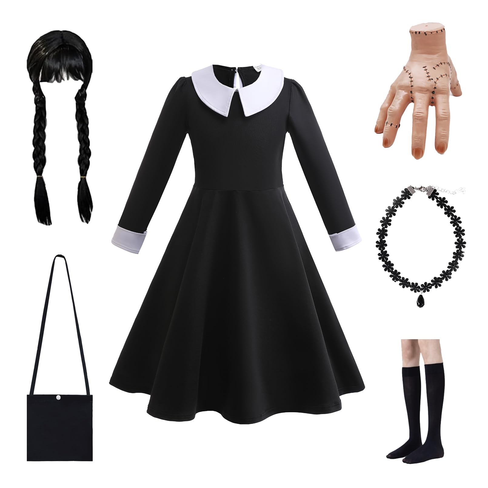Photo 1 of *******************THIS IS ONLY THE DRESS****************
Halloween Cosplay Costume Girls Dress Kid Teen Black Outfit With Wig Bag Earrings Socks