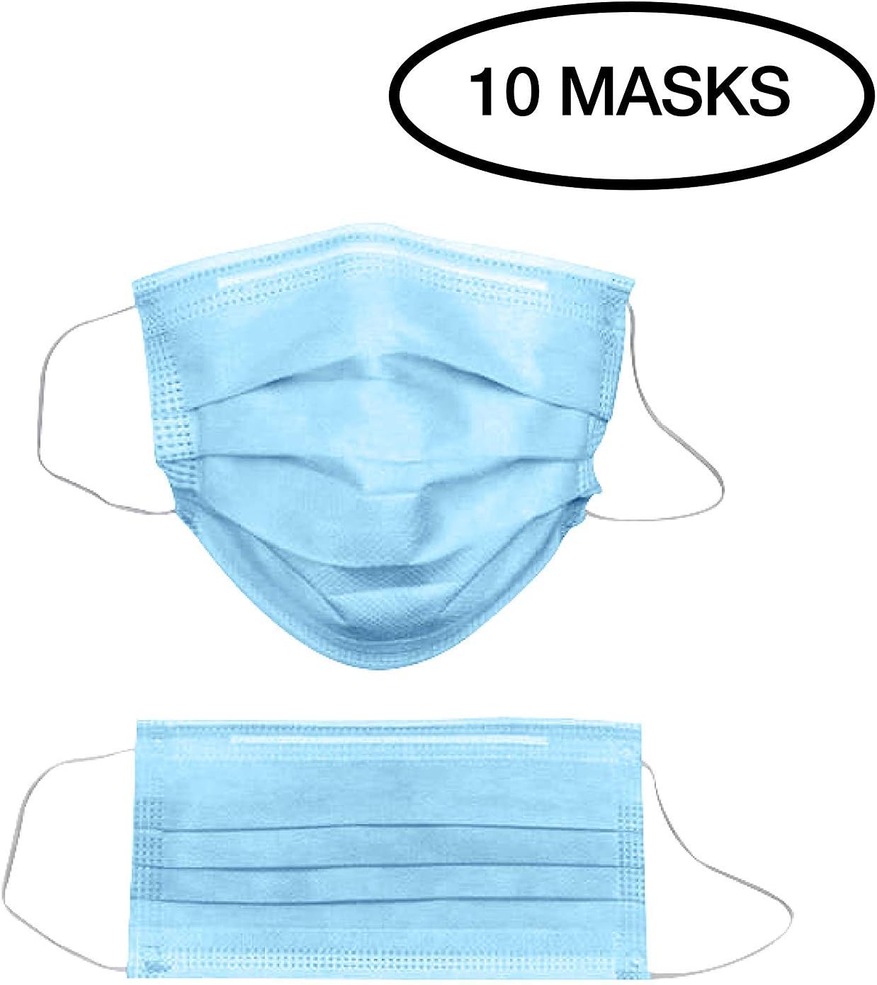 Disposable Face Masks - 3 Ply with Elastic Ear Loop - 10 Masks