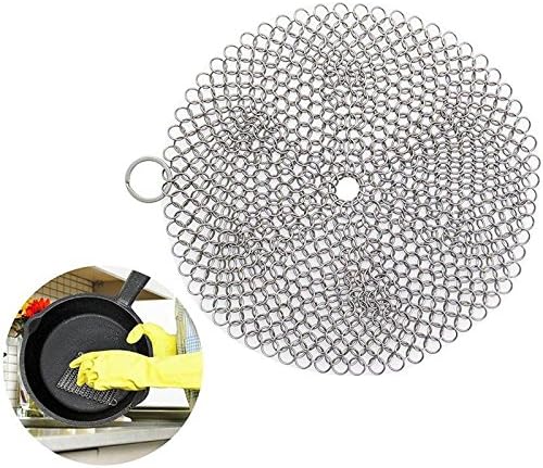 Cast Iron Cleaner, iBetterLife Heavy Duty Anti-Rust 316L Stainless Steel Chainmail Cookware Scrubber for Cast Iron Pan, Dutch Ovens, Waffle Iron Pans, Grill Scraper Skillet Scraper, Round - 7x7 Inch