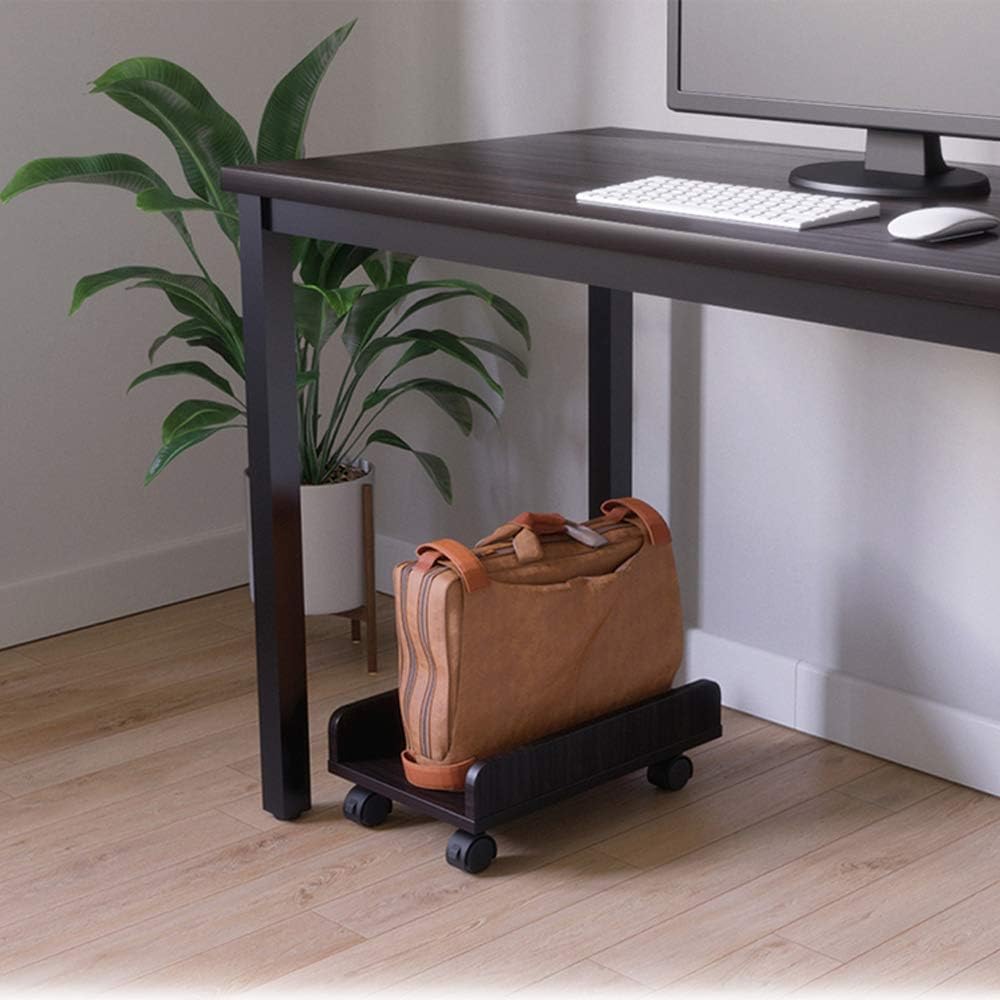 Bestier Computer Tower Stand CPU Stand Cart with Protective Sides CPU Holder with 4 Caster Wheels Under Desk (Brown) : Office Products
