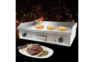 EAPMIC Commercial Electric Griddle, 3000W Countertop Flat Top Grill Dual Control Heavy Duty Stainless Steel Teppanyaki Griddle with Adjustable Temp Control 122°F-572°F 28.6"x15.7"(NO PLUG)