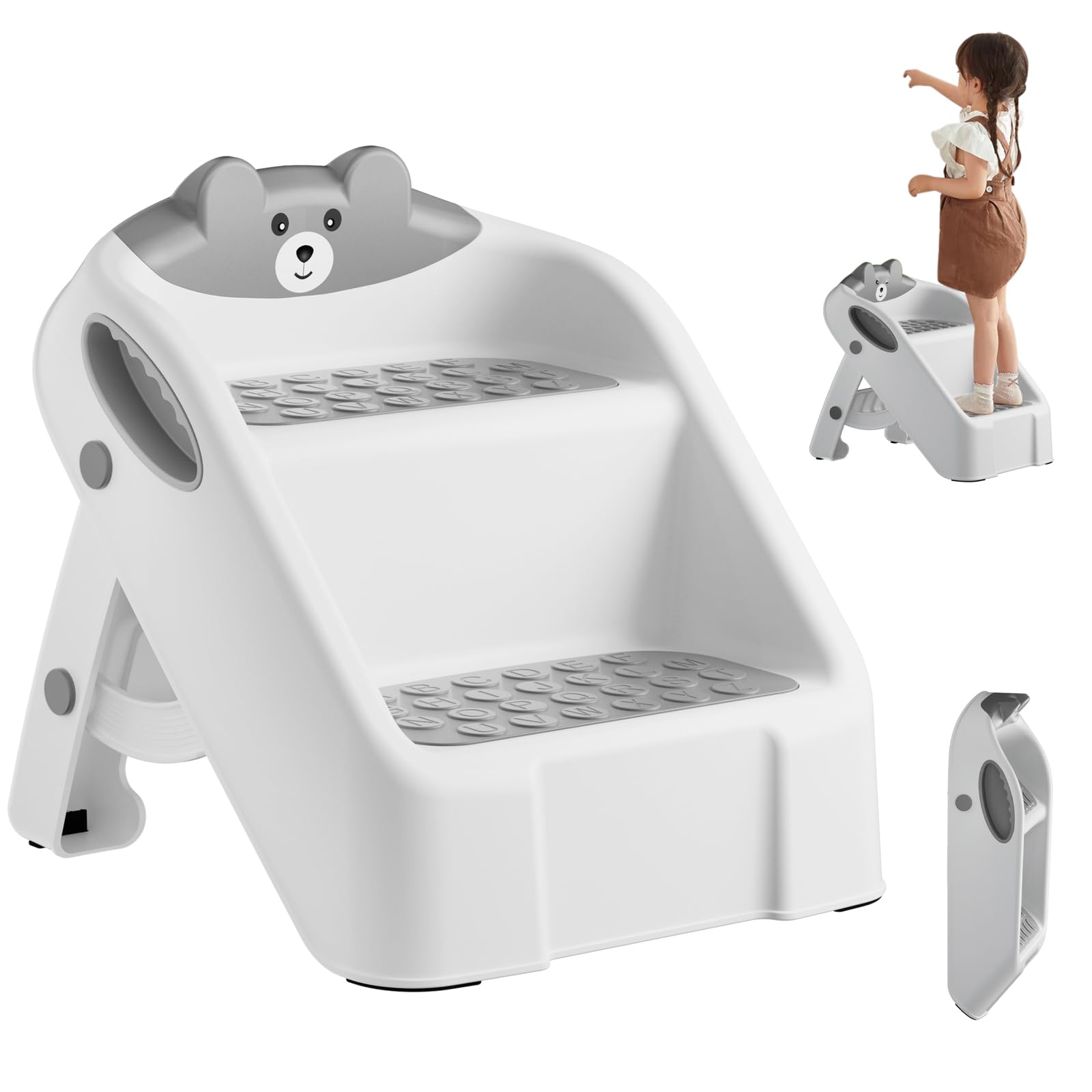 Photo 1 of Toddler Step Stool for Bathroom Sink, 2 Step Stools for Kids, Kids Step Stool with Safety Non-Slip Pads and Handles, Foldble Kids Stool, Toddler Stool for Kitchen Toilet Counter Bed (Grey)
