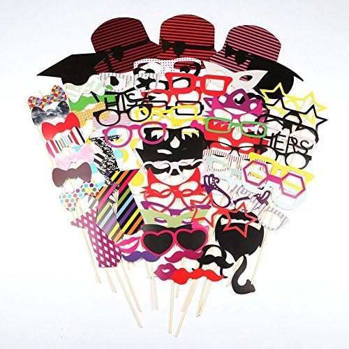 76 Pieces Photo Booth Props Party Favor for Wedding Party Reunions Birthdays Photobooth Dress-up Accessories &amp; Party Favors, Costumes with Mustache on a stick, Hats, Glasses, Mouth, Bowler, Bowties