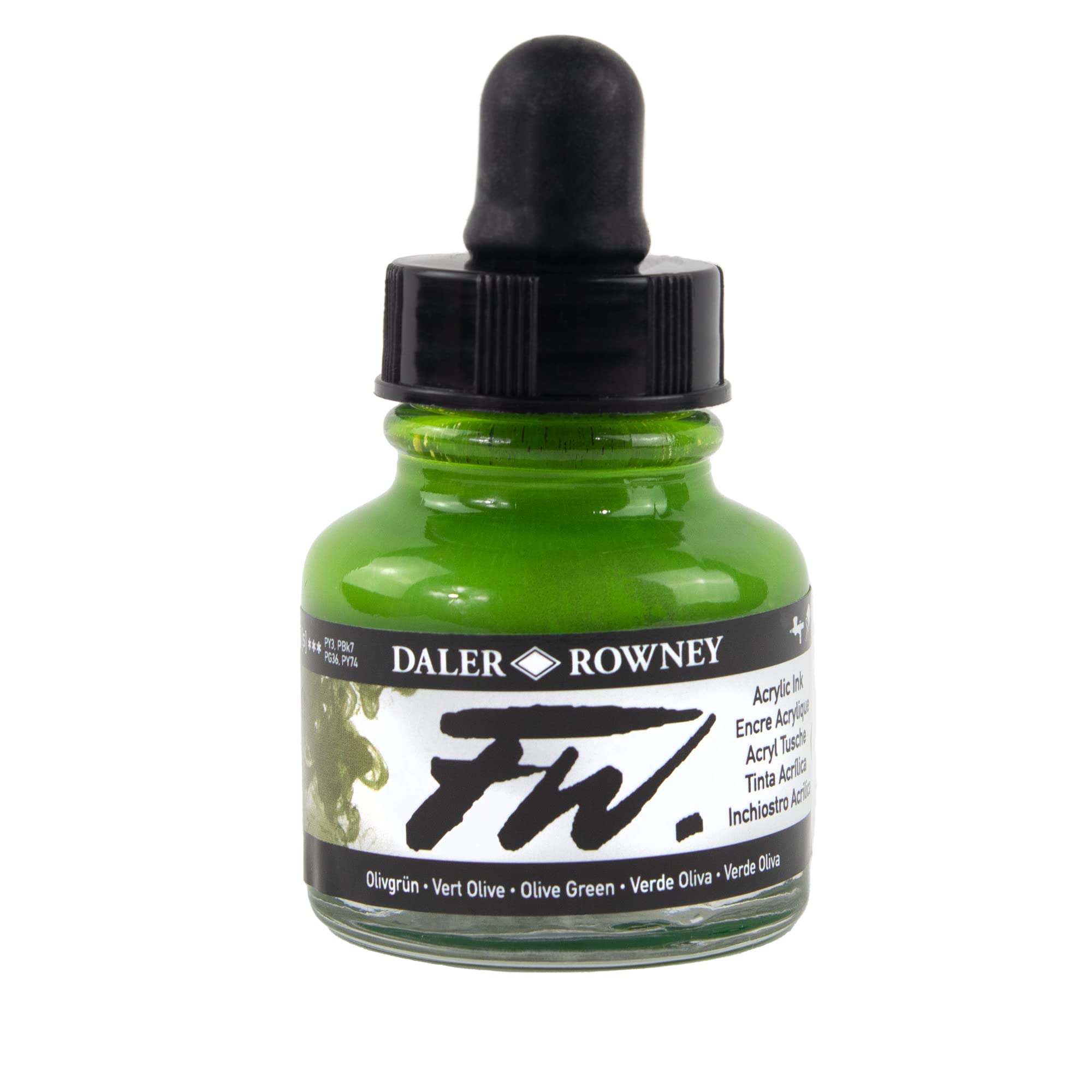 Daler - Rowney FW 29.5ml Acrylic Art Ink Bottle - Olive Green